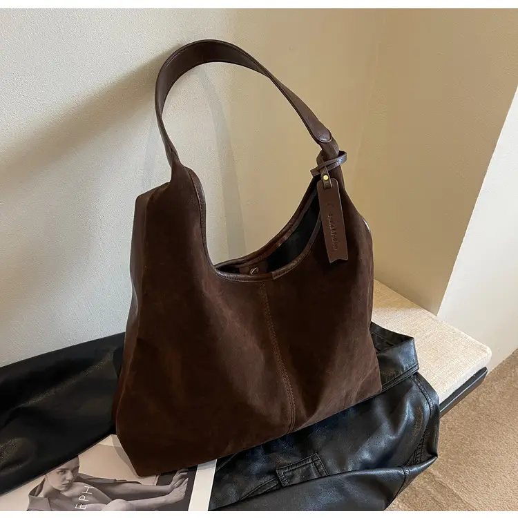 Black Suede Women's Shoulder Bag Large Capacity Student Commuter Tote — feature 8