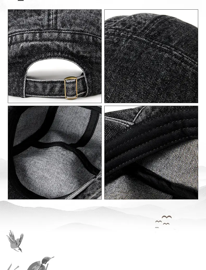 Men's Wash Denim Cap Blue British Style Adjustable — feature 11