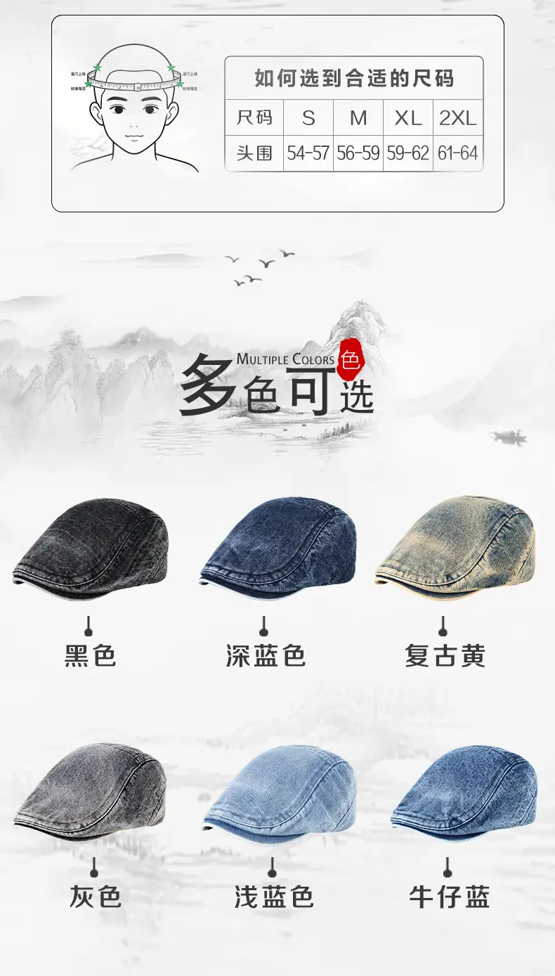 Men's Wash Denim Cap Blue British Style Adjustable — feature 5