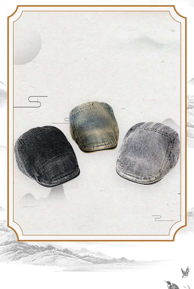 Men's Wash Denim Cap Blue British Style Adjustable — feature 8