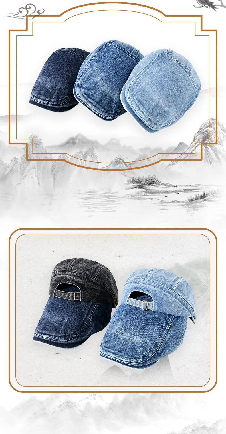 Men's Wash Denim Cap Blue British Style Adjustable — feature 9