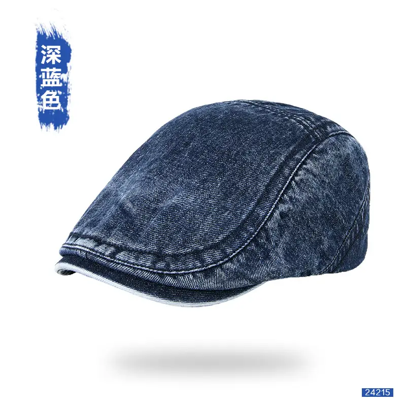 Men's Wash Denim Cap Blue British Style Adjustable - Image 2