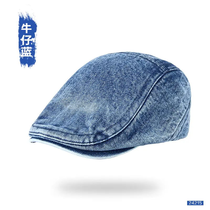 Men's Wash Denim Cap Blue British Style Adjustable - Image 3