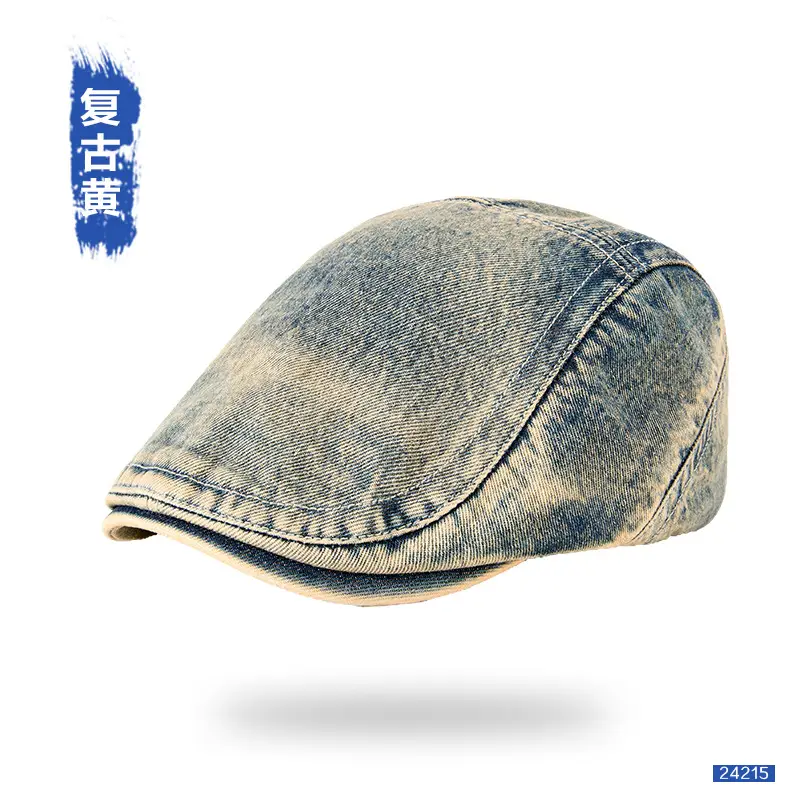 Men's Wash Denim Cap Blue British Style Adjustable - Image 4