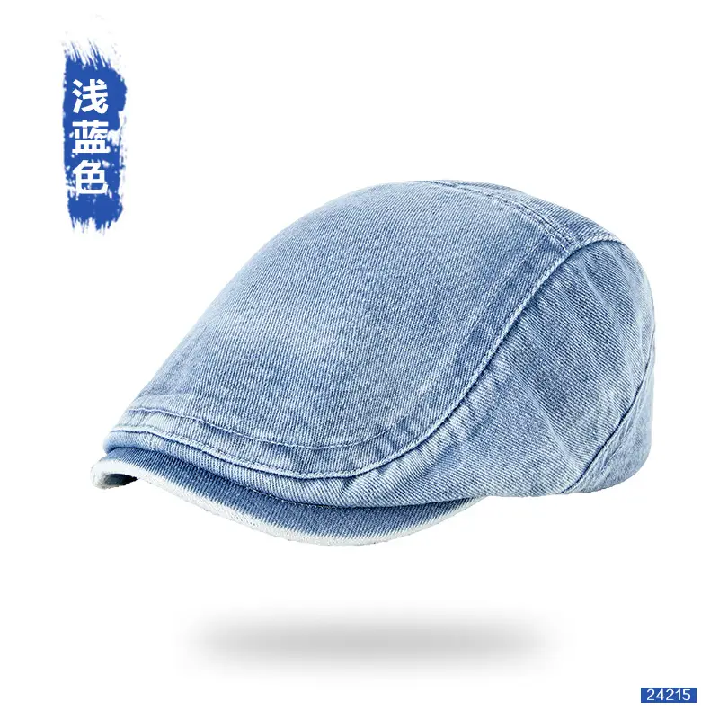 Men's Wash Denim Cap Blue British Style Adjustable - Image 6