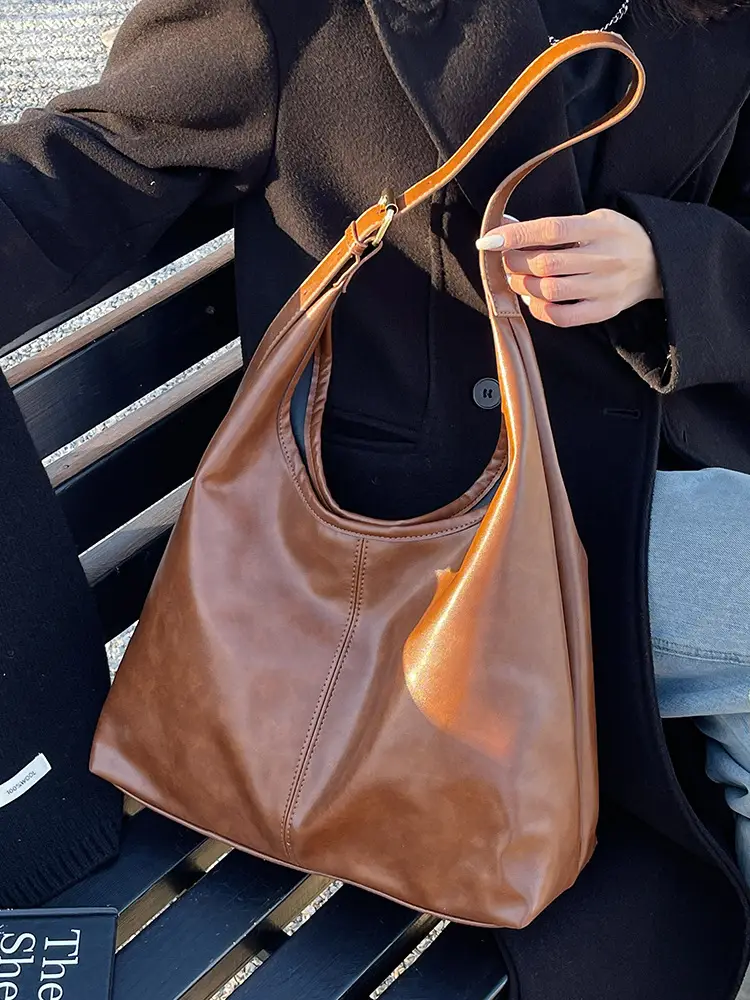 Brown Leather Shoulder Tote Bag for Women - Image 7