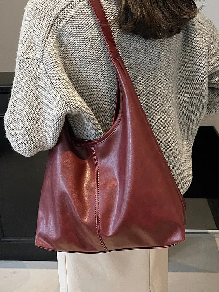 Brown Leather Shoulder Tote Bag for Women - Image 9