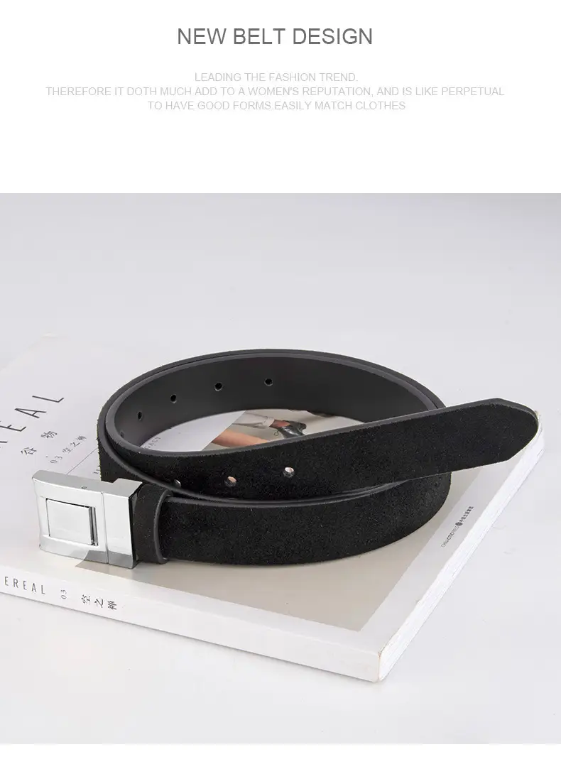 Vintage Frosted Real Cowhide Belt Women Square Buckle — feature 10