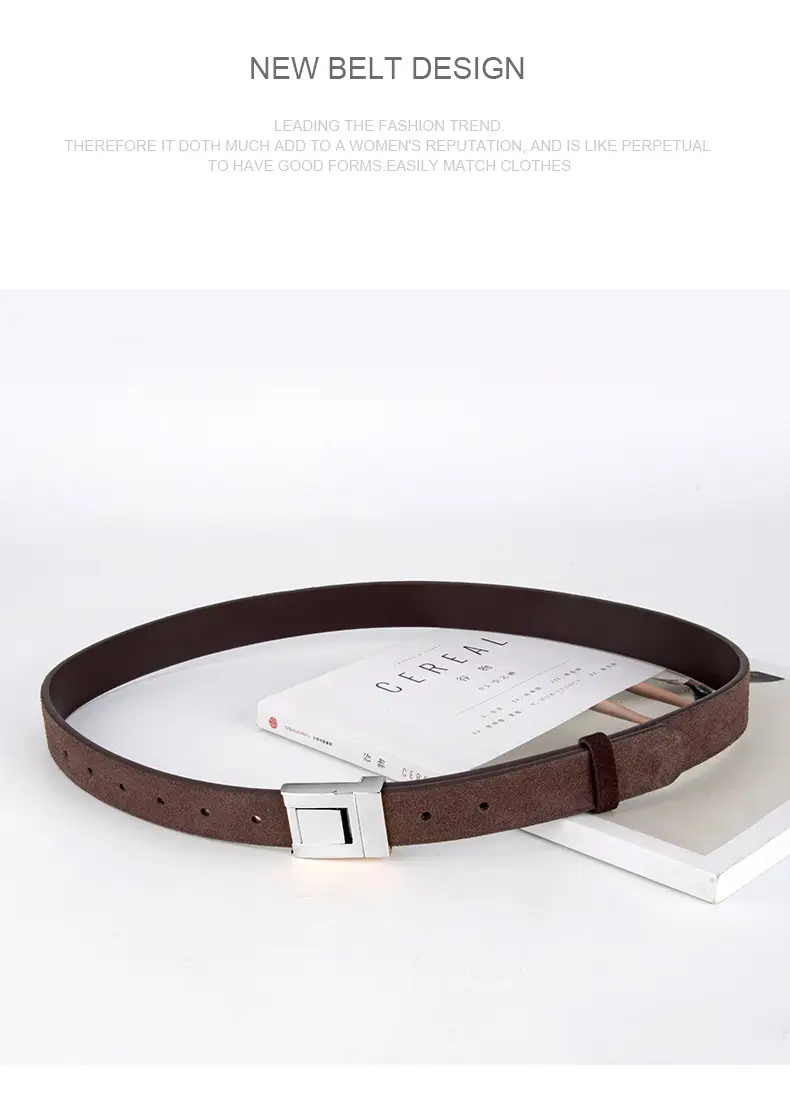Vintage Frosted Real Cowhide Belt Women Square Buckle — feature 12