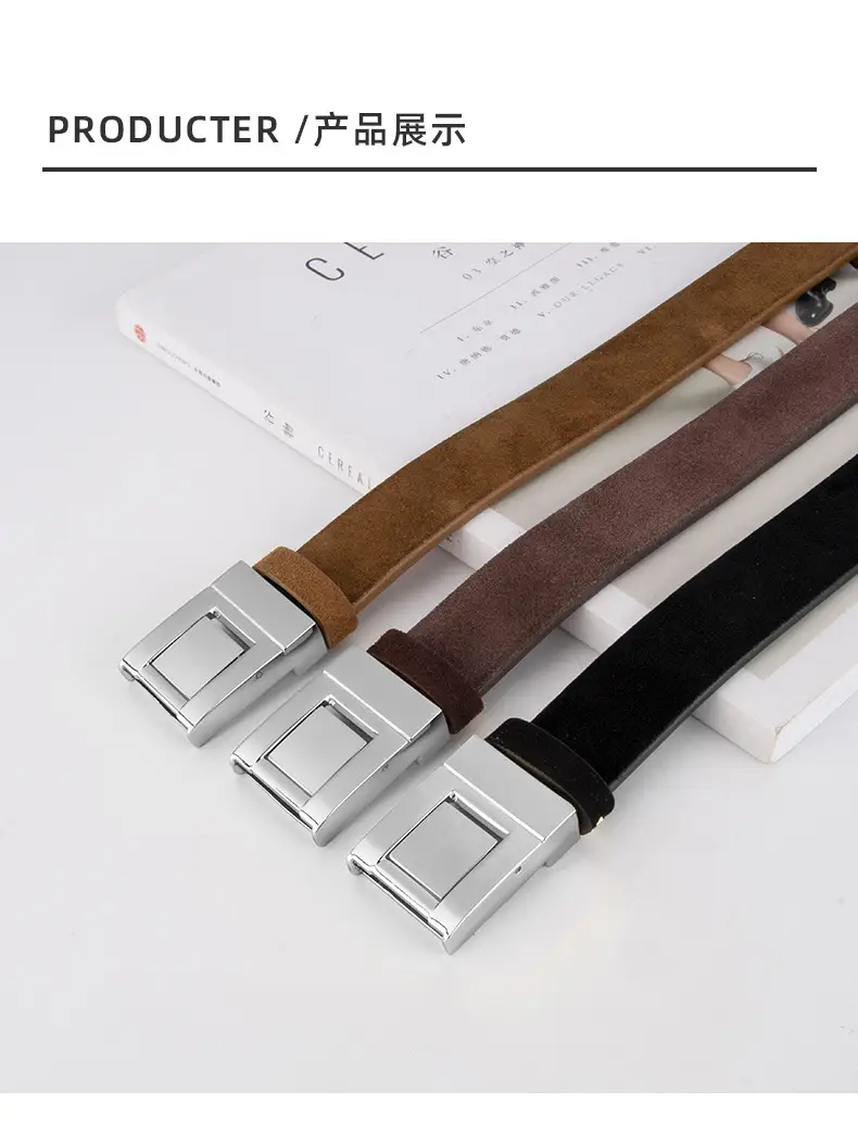 Vintage Frosted Real Cowhide Belt Women Square Buckle — feature 9