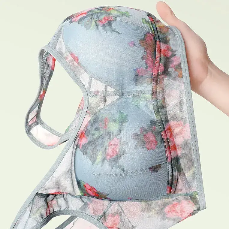Women Printed Lace Bra Vest Style No Rings Plus Size - Image 4