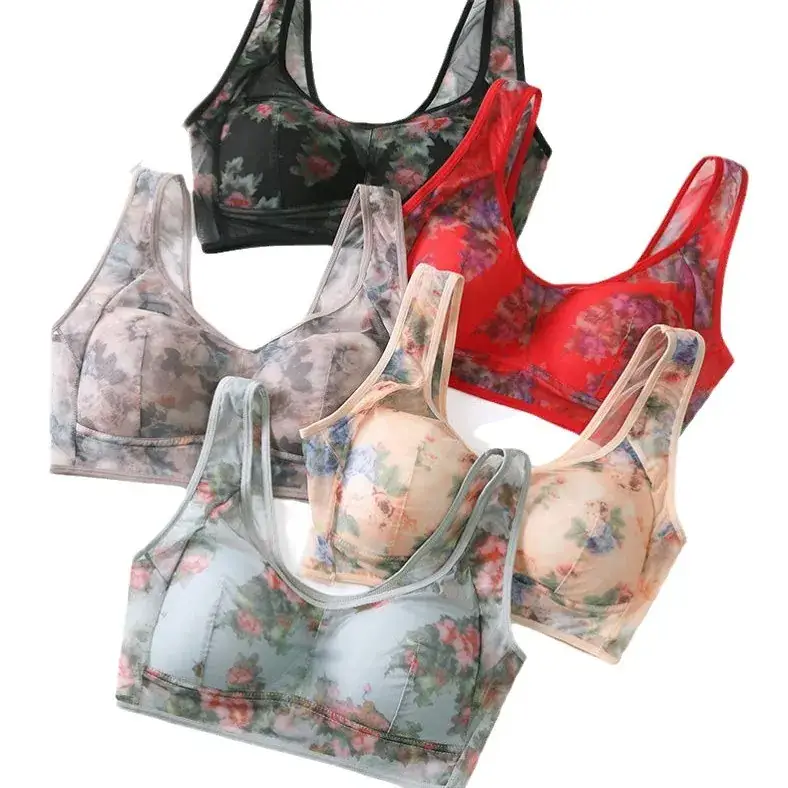 Women Printed Lace Bra Vest Style No Rings Plus Size - Image 5