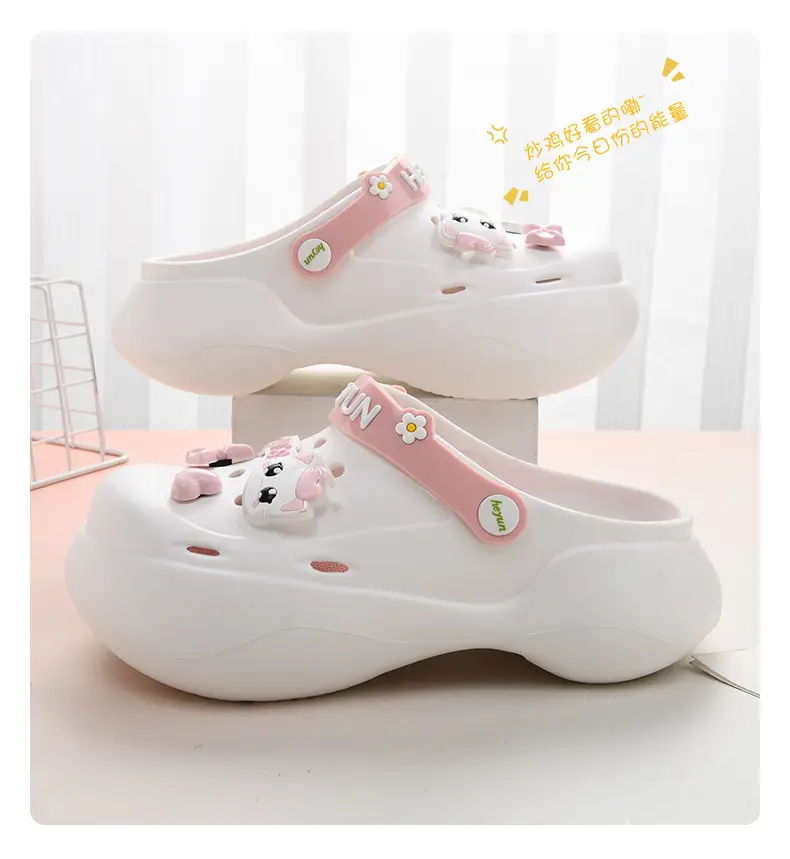 Thick-soled heightening hole shoes women's summer wear non-slip slippers EVA beach cute cartoon poop feeling baotou sandals — feature 15