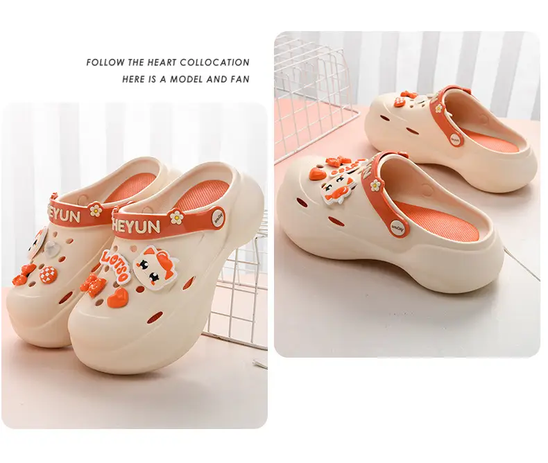 Thick-soled heightening hole shoes women's summer wear non-slip slippers EVA beach cute cartoon poop feeling baotou sandals — feature 16