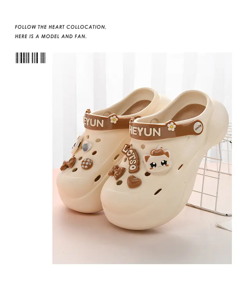 Thick-soled heightening hole shoes women's summer wear non-slip slippers EVA beach cute cartoon poop feeling baotou sandals — feature 19