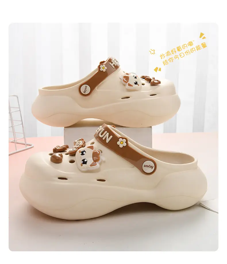Thick-soled heightening hole shoes women's summer wear non-slip slippers EVA beach cute cartoon poop feeling baotou sandals — feature 20
