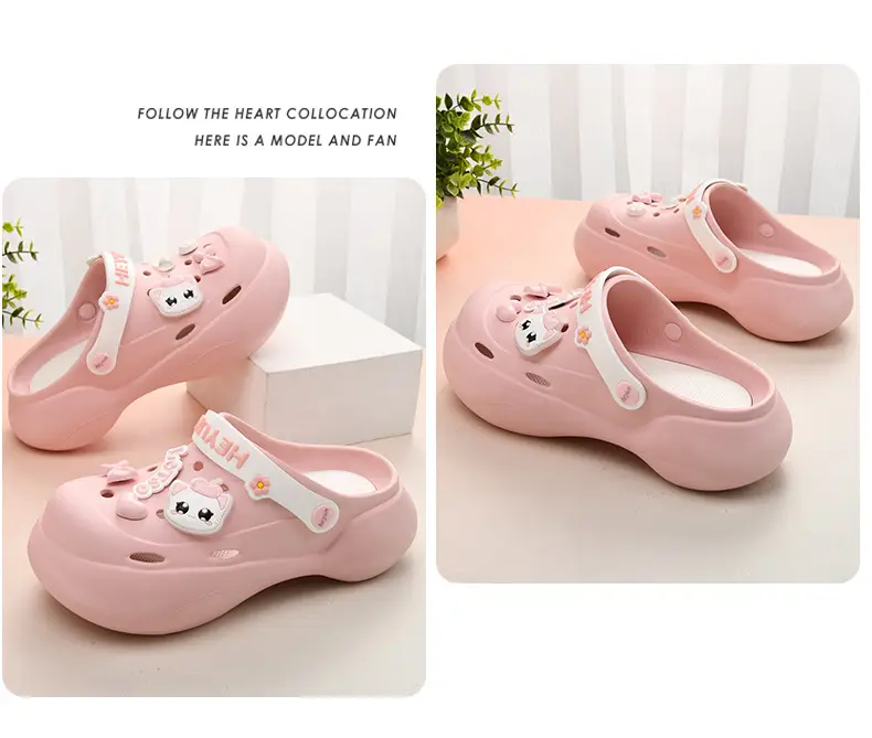 Thick-soled heightening hole shoes women's summer wear non-slip slippers EVA beach cute cartoon poop feeling baotou sandals — feature 21