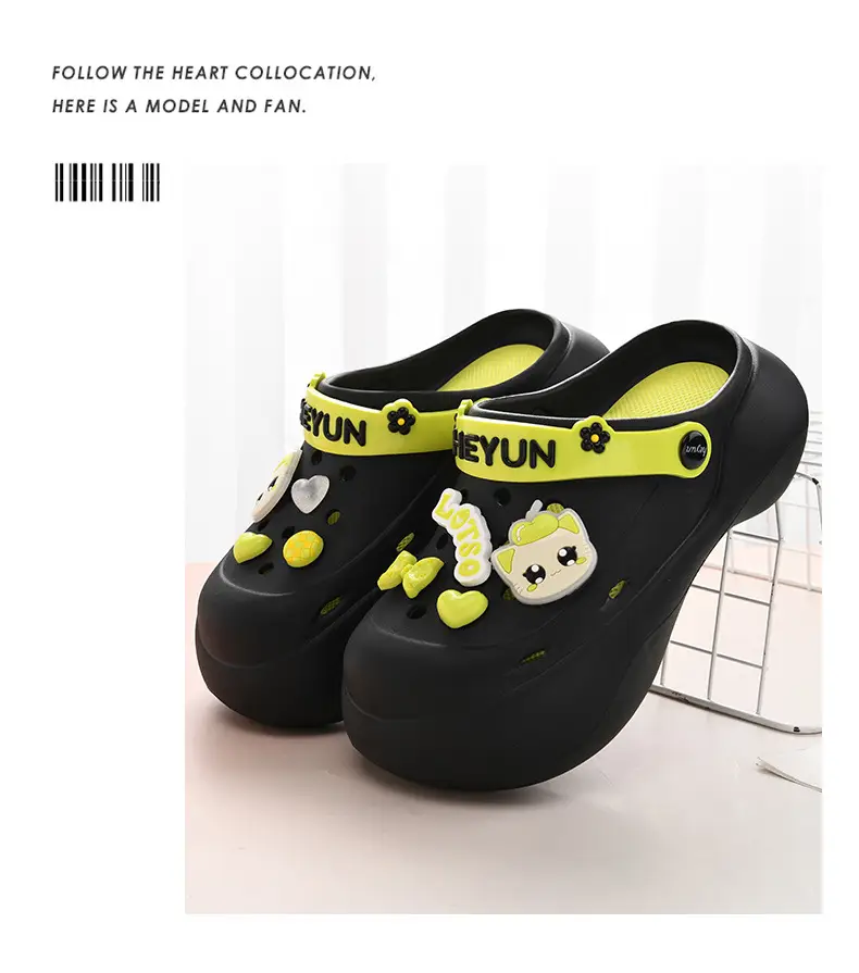Thick-soled heightening hole shoes women's summer wear non-slip slippers EVA beach cute cartoon poop feeling baotou sandals — feature 24