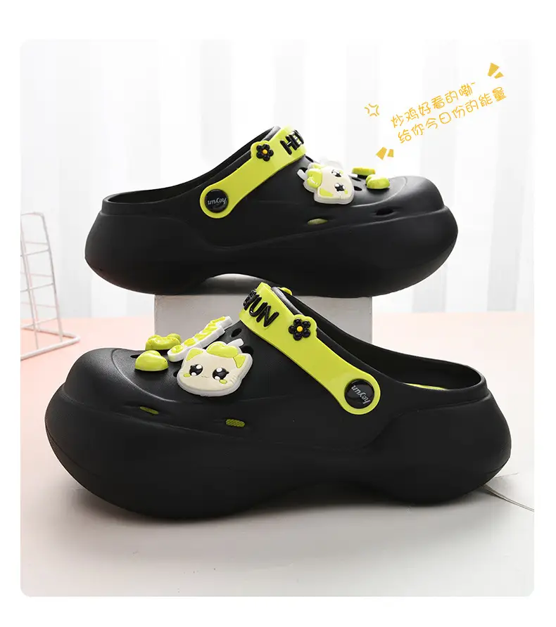 Thick-soled heightening hole shoes women's summer wear non-slip slippers EVA beach cute cartoon poop feeling baotou sandals — feature 25
