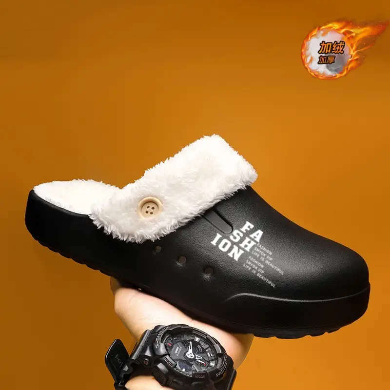 Home Couple Cotton Slippers Autumn and Winter fleece-lined Warm Plush Baotou Cotton Slippers plus size 47 Shit-feeling Cold-proof Cotton Shoes - Image 4