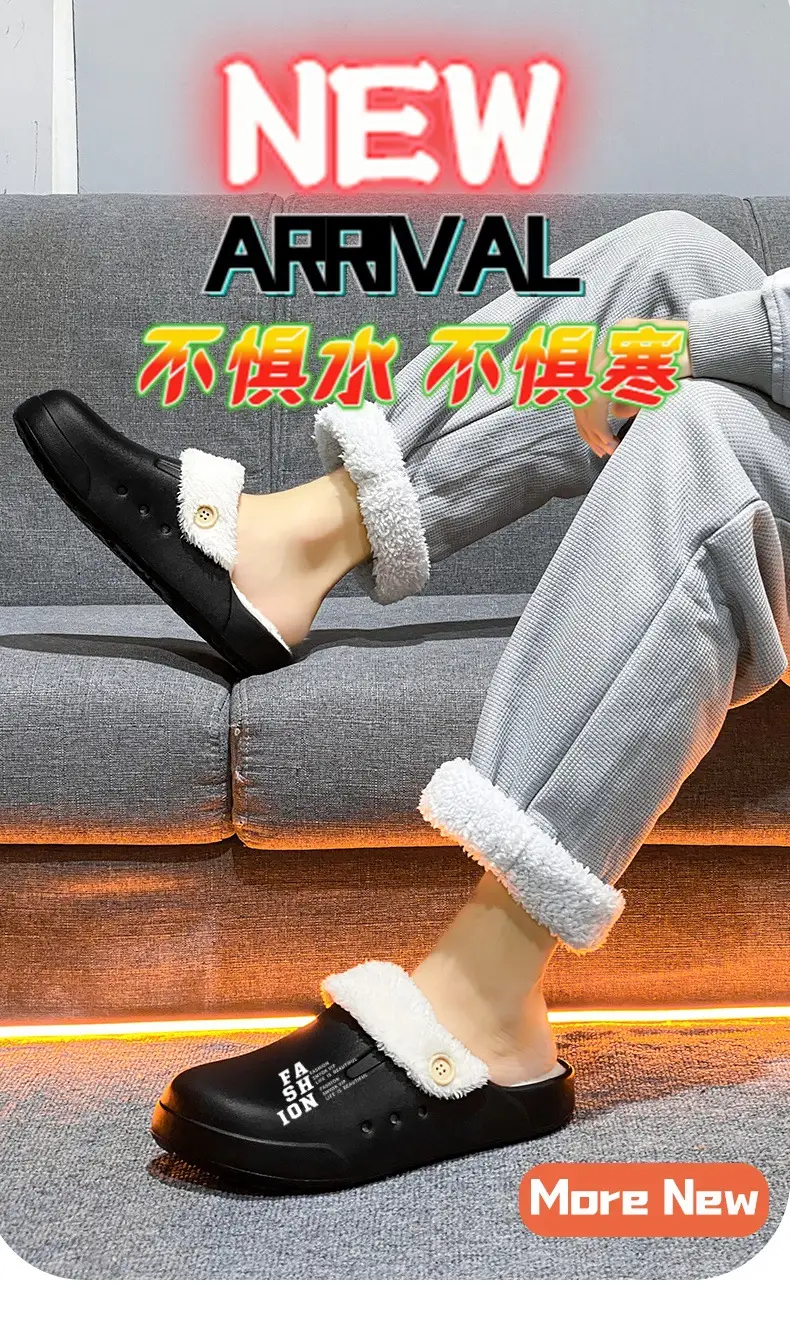 Home Couple Cotton Slippers Autumn and Winter fleece-lined Warm Plush Baotou Cotton Slippers plus size 47 Shit-feeling Cold-proof Cotton Shoes — feature 1