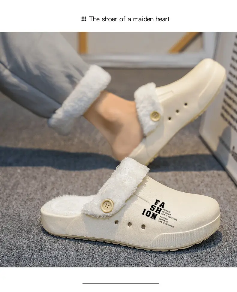 Home Couple Cotton Slippers Autumn and Winter fleece-lined Warm Plush Baotou Cotton Slippers plus size 47 Shit-feeling Cold-proof Cotton Shoes — feature 10