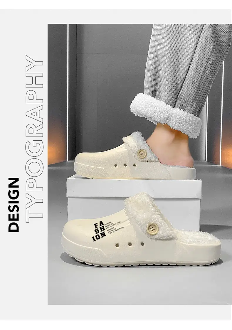 Home Couple Cotton Slippers Autumn and Winter fleece-lined Warm Plush Baotou Cotton Slippers plus size 47 Shit-feeling Cold-proof Cotton Shoes — feature 11