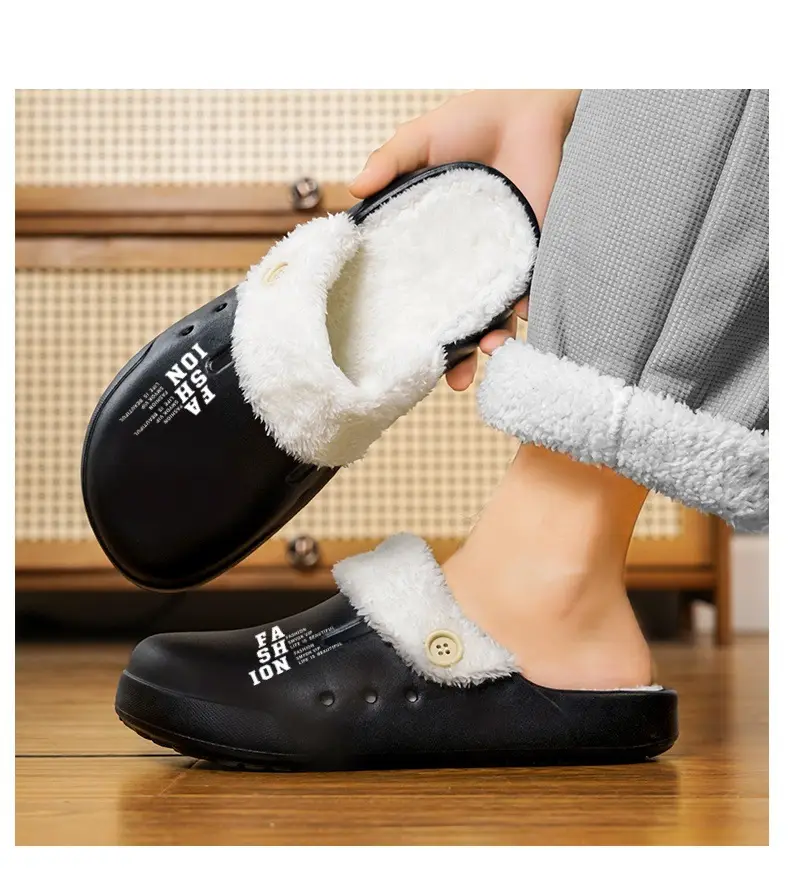 Home Couple Cotton Slippers Autumn and Winter fleece-lined Warm Plush Baotou Cotton Slippers plus size 47 Shit-feeling Cold-proof Cotton Shoes — feature 12