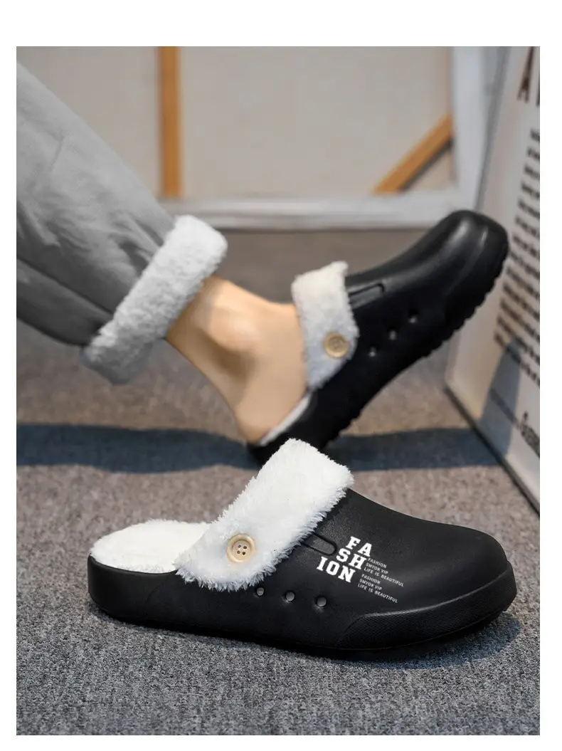 Home Couple Cotton Slippers Autumn and Winter fleece-lined Warm Plush Baotou Cotton Slippers plus size 47 Shit-feeling Cold-proof Cotton Shoes — feature 13