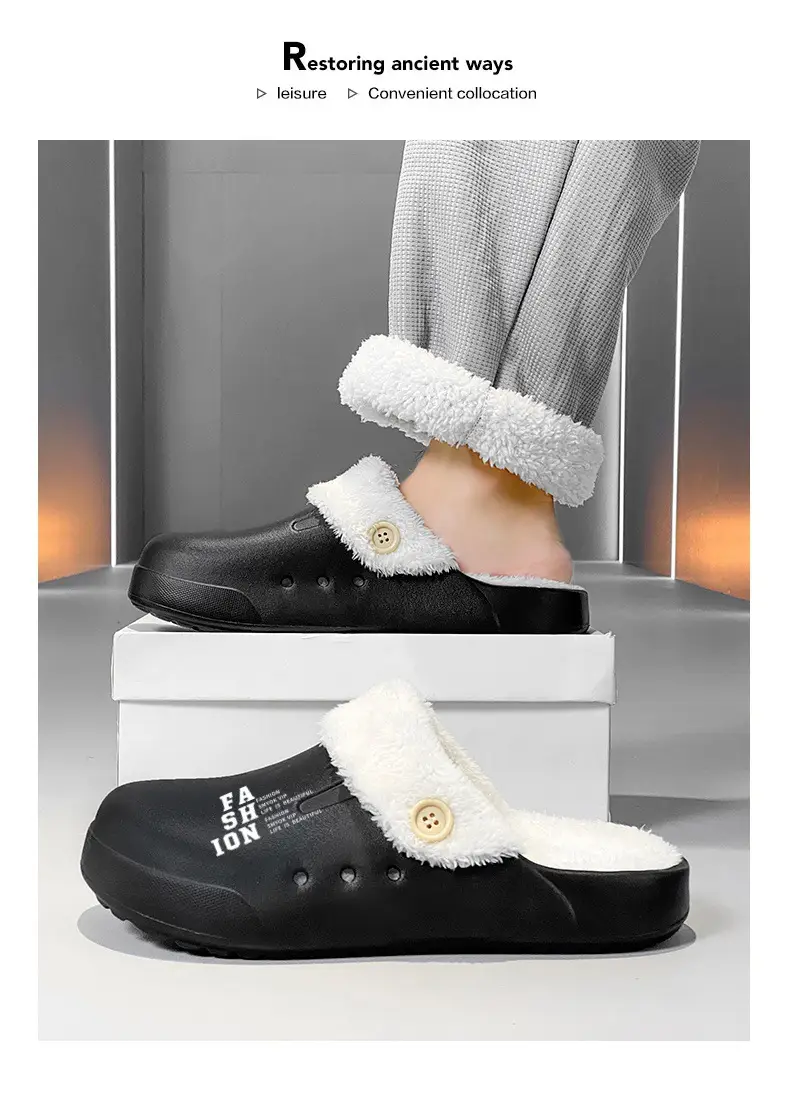 Home Couple Cotton Slippers Autumn and Winter fleece-lined Warm Plush Baotou Cotton Slippers plus size 47 Shit-feeling Cold-proof Cotton Shoes — feature 14