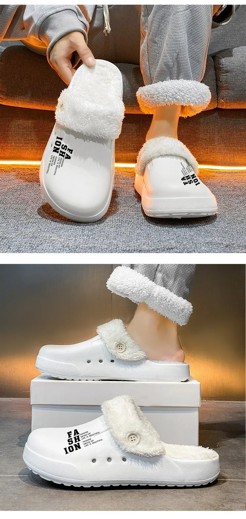 Home Couple Cotton Slippers Autumn and Winter fleece-lined Warm Plush Baotou Cotton Slippers plus size 47 Shit-feeling Cold-proof Cotton Shoes — feature 15