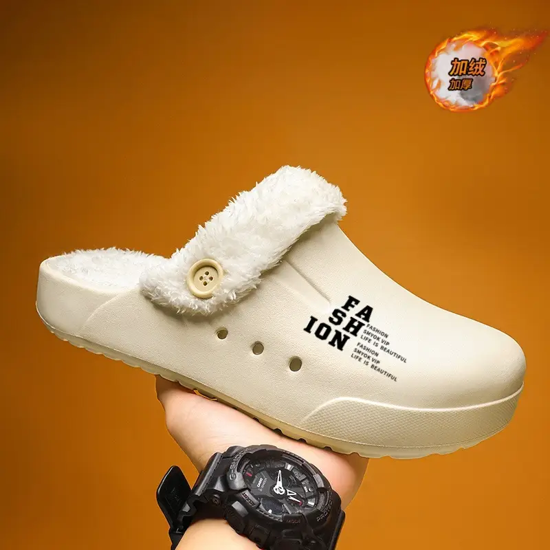 Home Couple Cotton Slippers Autumn and Winter fleece-lined Warm Plush Baotou Cotton Slippers plus size 47 Shit-feeling Cold-proof Cotton Shoes - Image 2