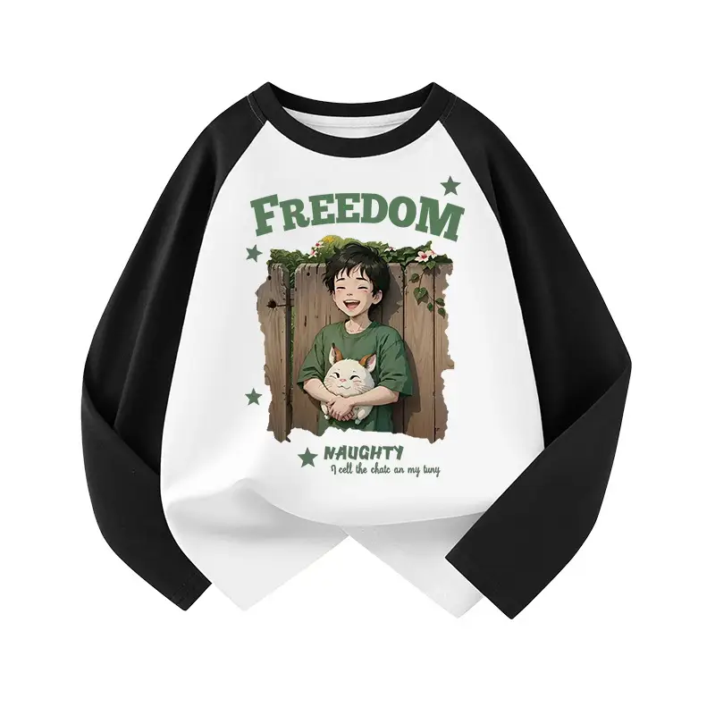 Boys Long Sleeve Pure Cotton T-Shirt Freedom Graphic Middle to Big Child