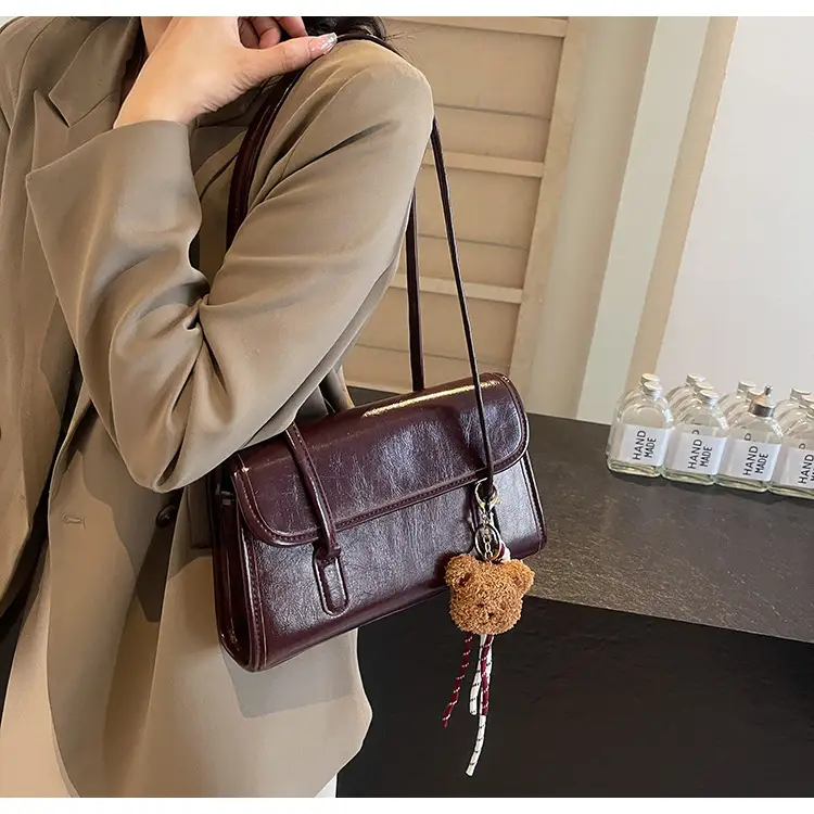 Women's Brown Tassel Shoulder Bag with Long Strap — feature 9