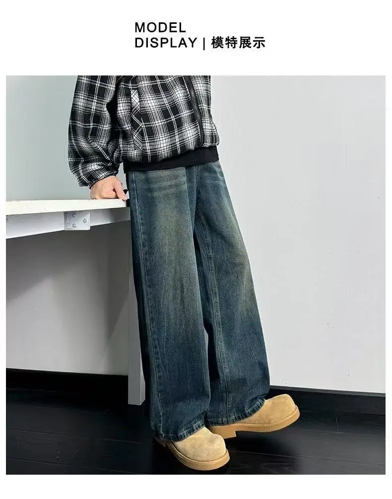 Men Vintage Washed Jeans Dark Blue Straight Fit — feature 13