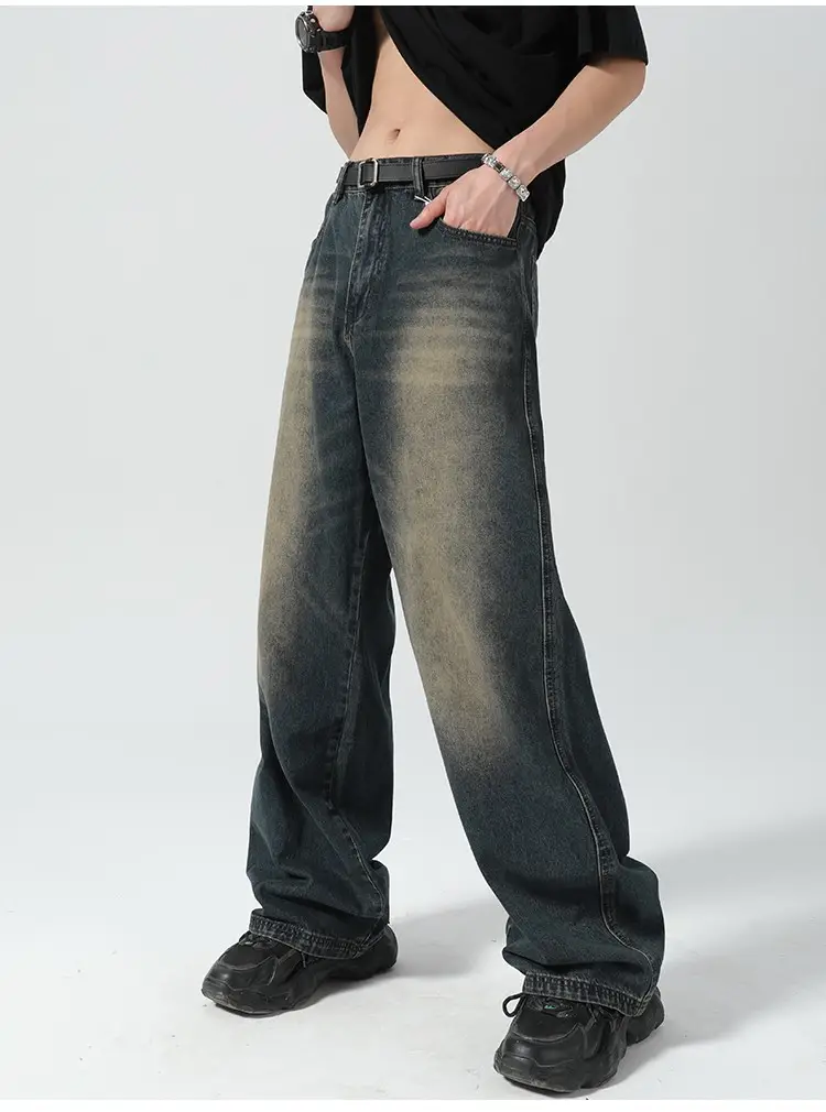 Men Vintage Washed Jeans Dark Blue Straight Fit — feature 15