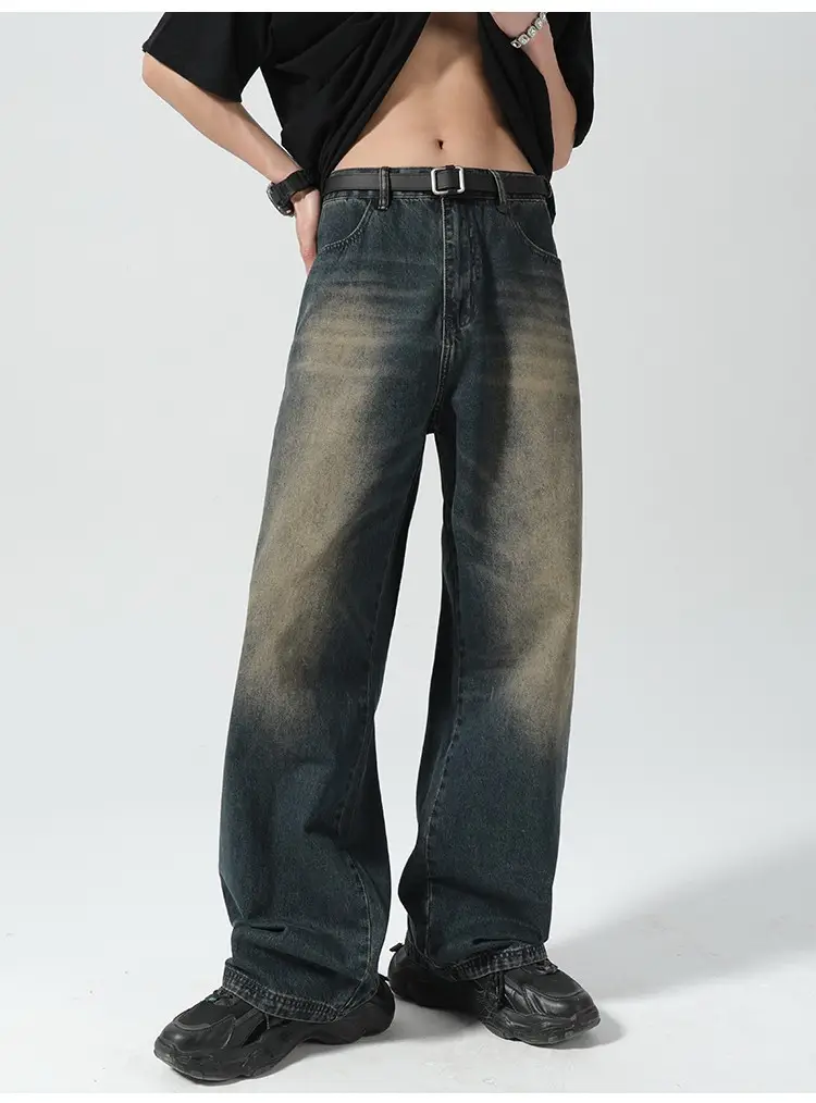 Men Vintage Washed Jeans Dark Blue Straight Fit — feature 16