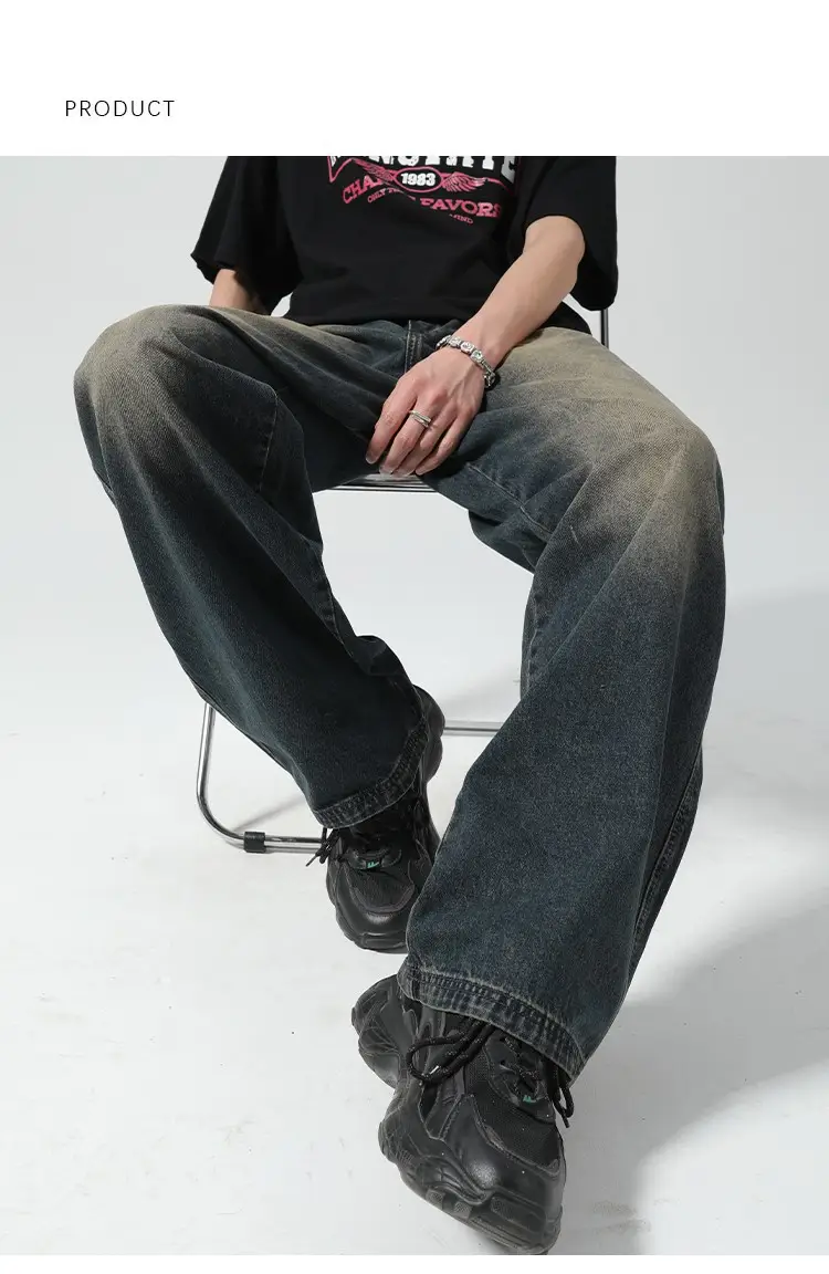 Men Vintage Washed Jeans Dark Blue Straight Fit — feature 17