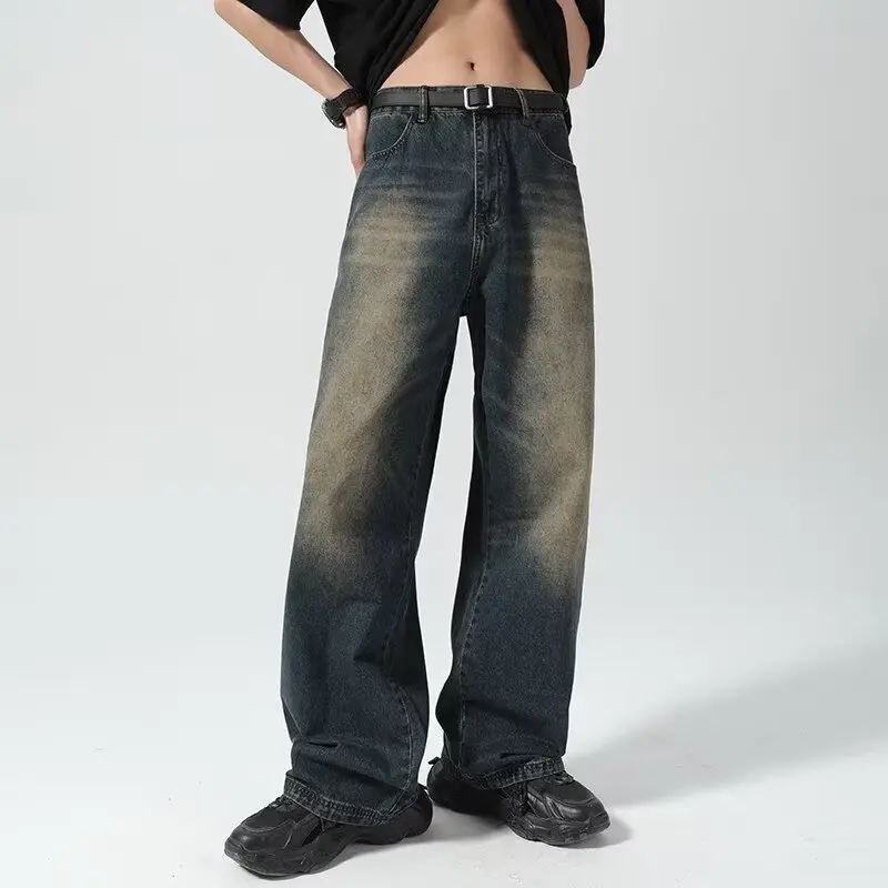 Men Vintage Washed Jeans Dark Blue Straight Fit — feature 19