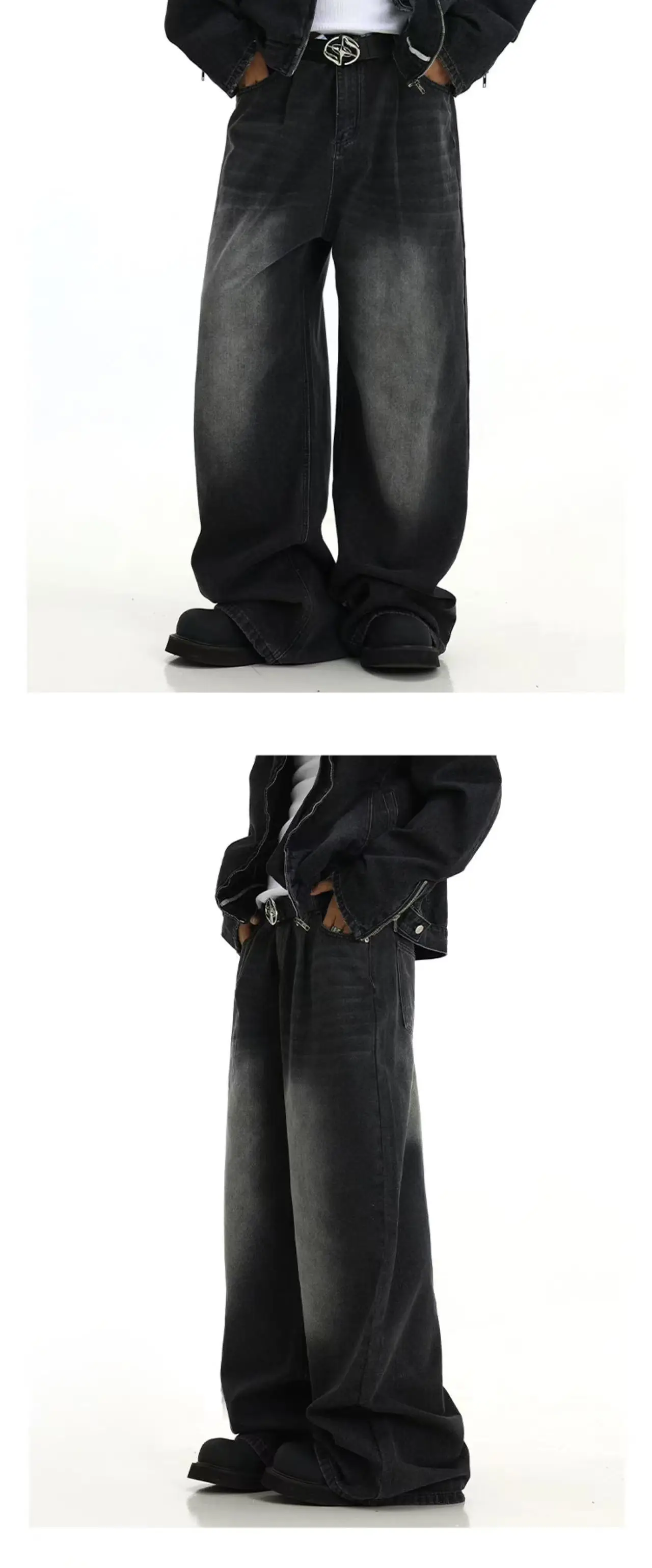 Men Vintage Washed Jeans Dark Blue Straight Fit — feature 20