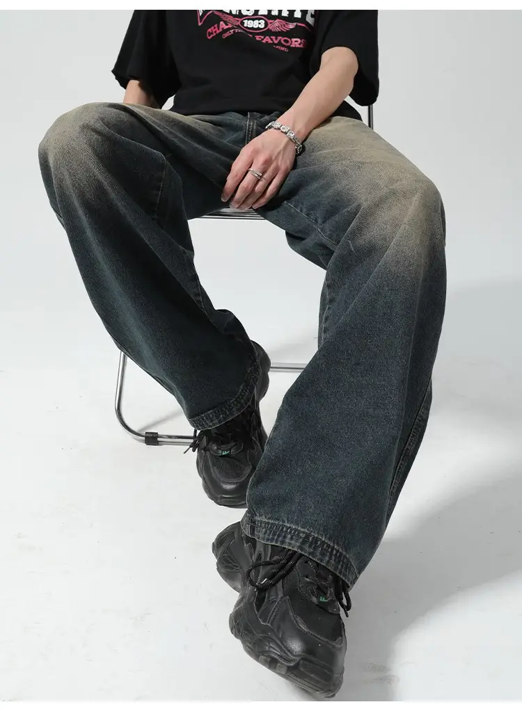 Men Vintage Washed Jeans Dark Blue Straight Fit — feature 4