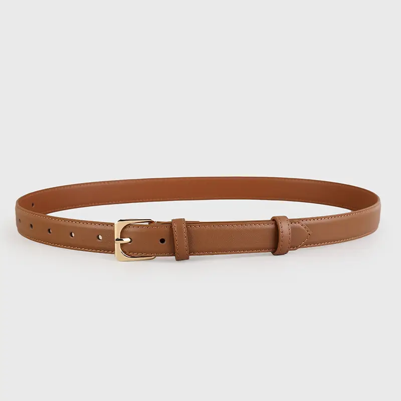 Women's Black Genuine Leather Belt with Gold Buckle - Image 8