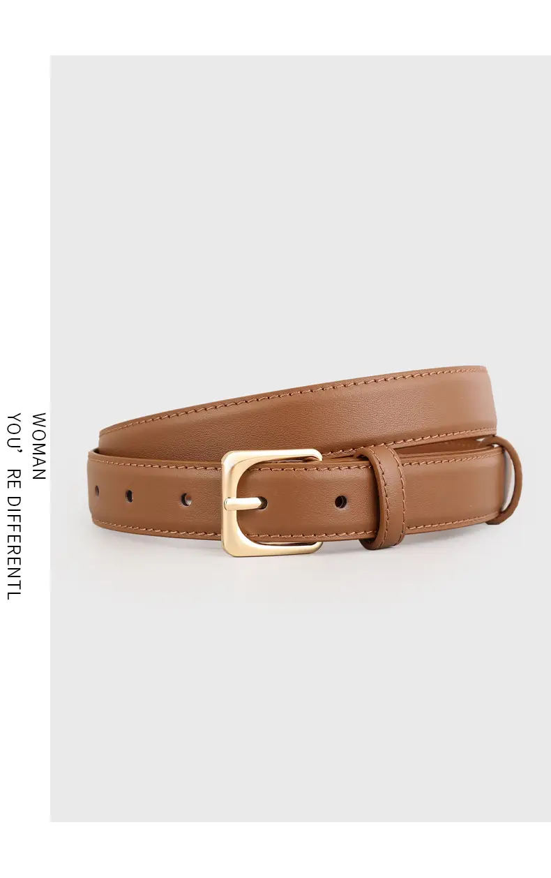 Women's Black Genuine Leather Belt with Gold Buckle — feature 11
