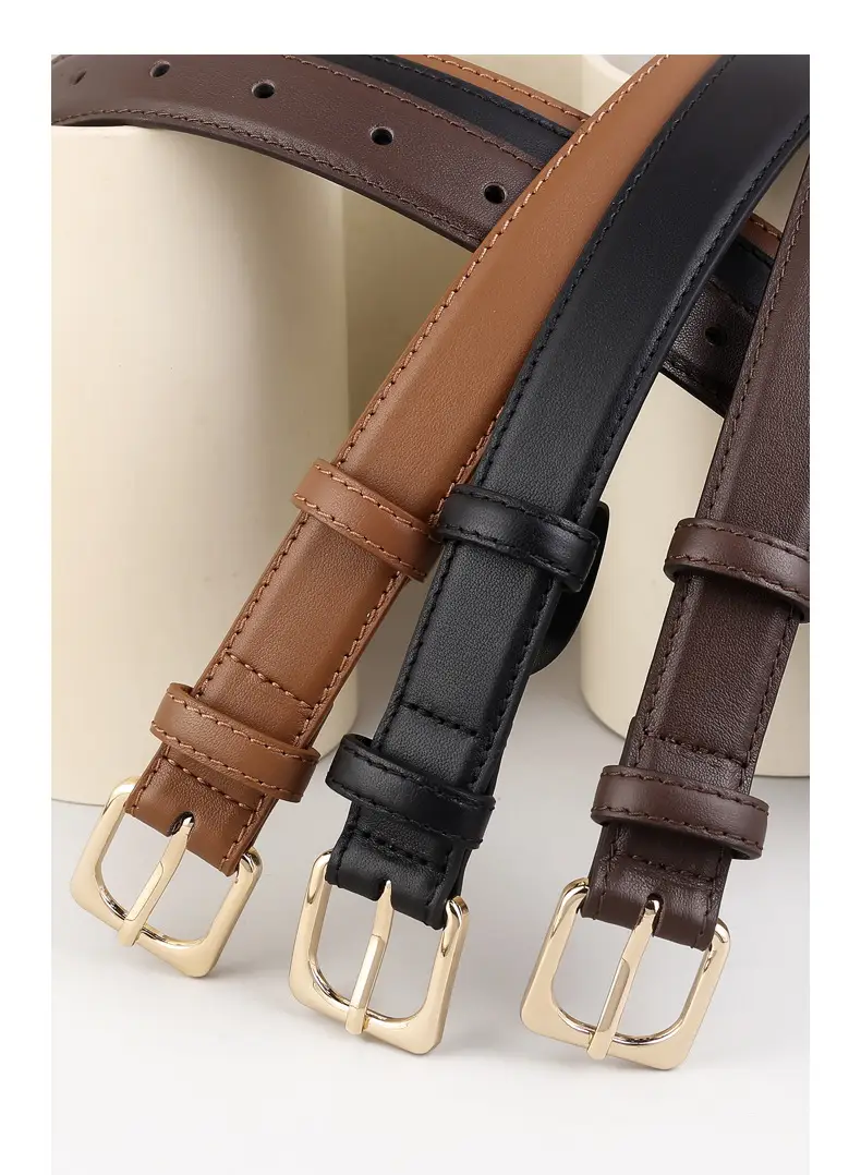 Women's Black Genuine Leather Belt with Gold Buckle — feature 14