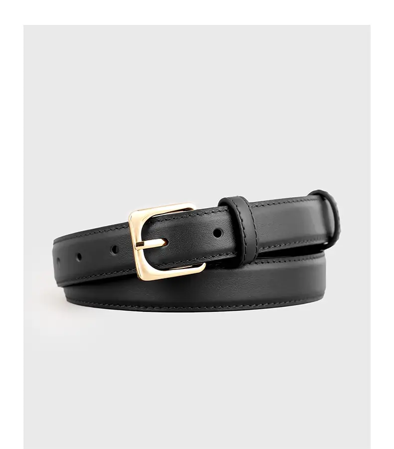 Women's Black Genuine Leather Belt with Gold Buckle — feature 15