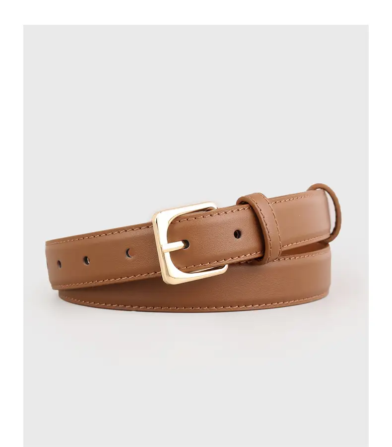 Women's Black Genuine Leather Belt with Gold Buckle — feature 16