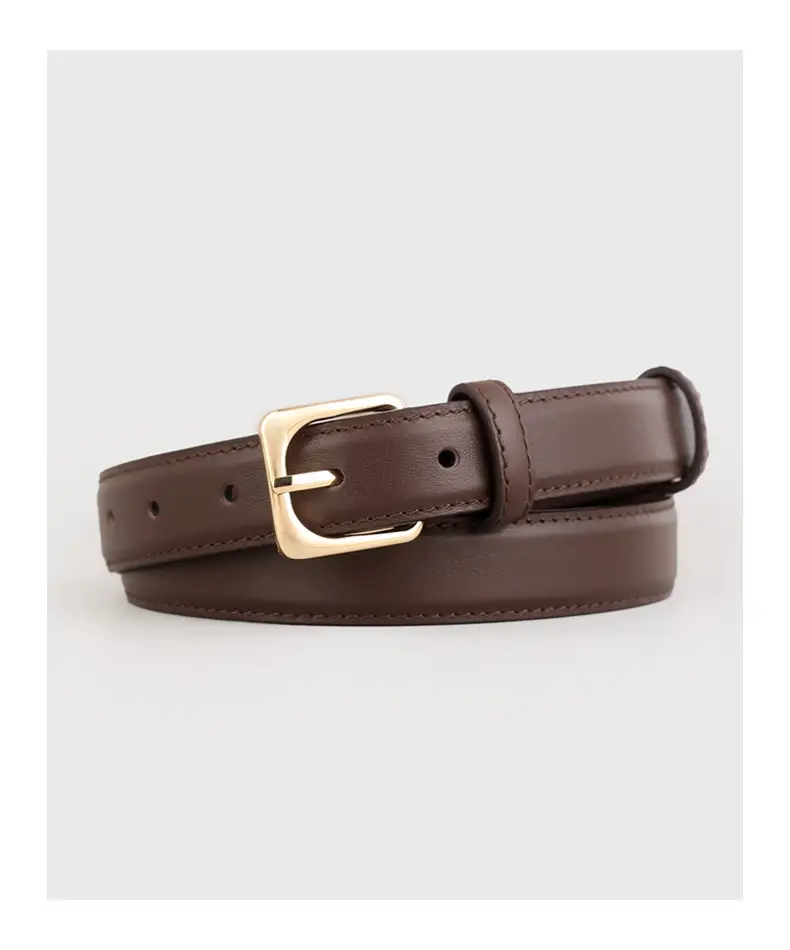 Women's Black Genuine Leather Belt with Gold Buckle — feature 17