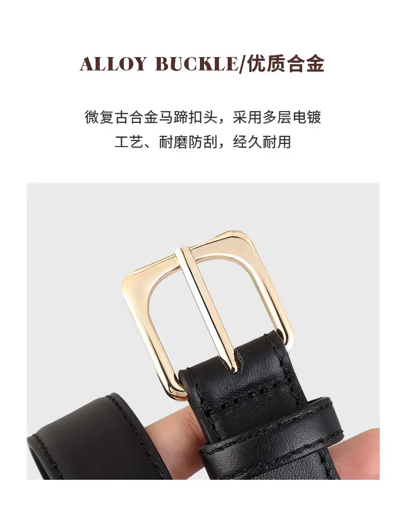 Women's Black Genuine Leather Belt with Gold Buckle — feature 6