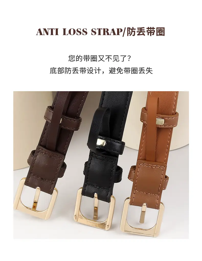 Women's Black Genuine Leather Belt with Gold Buckle — feature 7