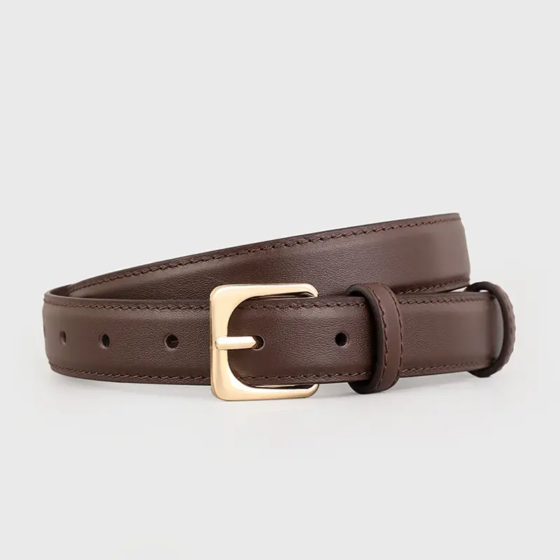 Women's Black Genuine Leather Belt with Gold Buckle - Image 2